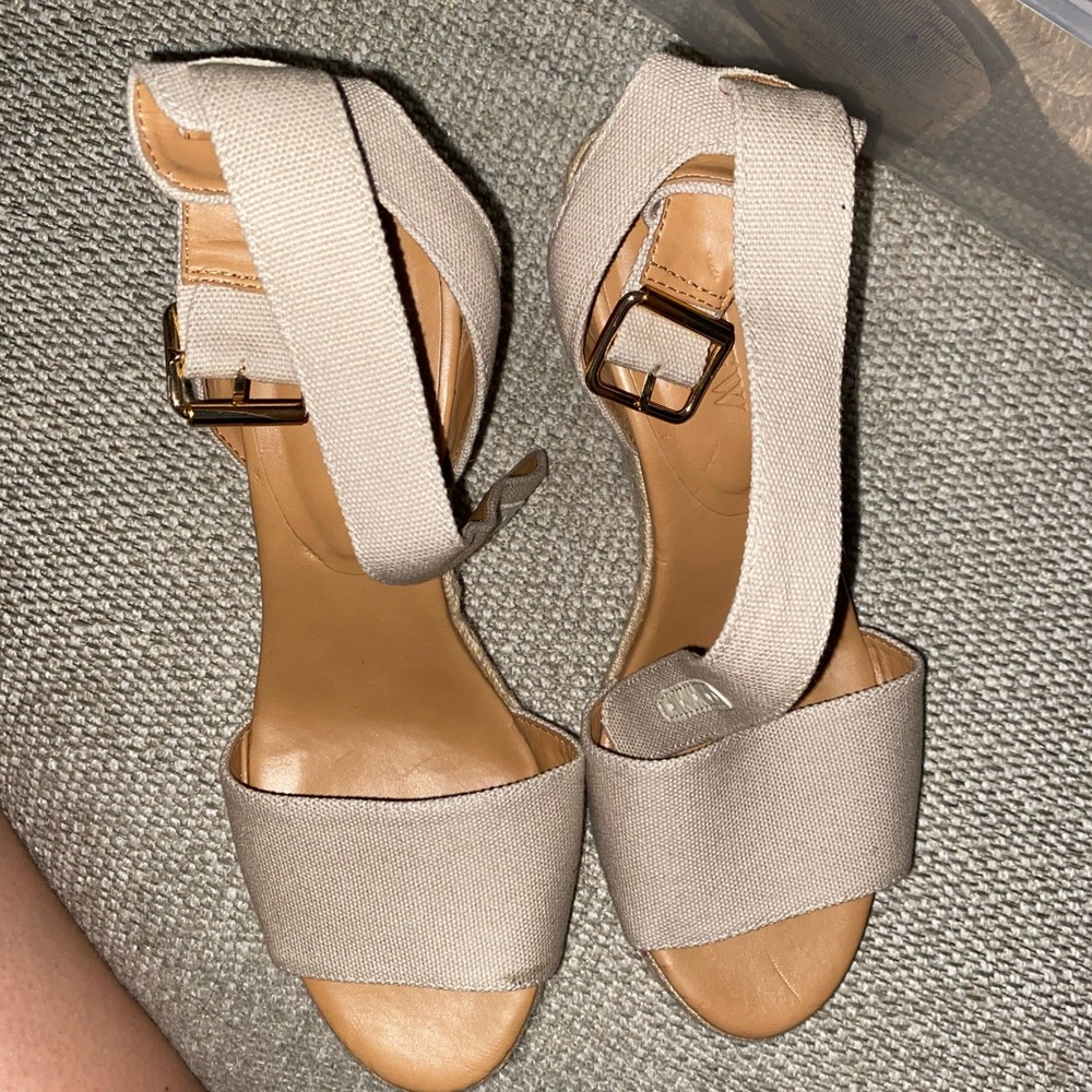 JCrew wedge sandals light tan color